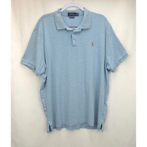 Men's Heather Blue Short Sleeve Ralph Lauren Polo Shirt Custom Slim Fit XXL‎